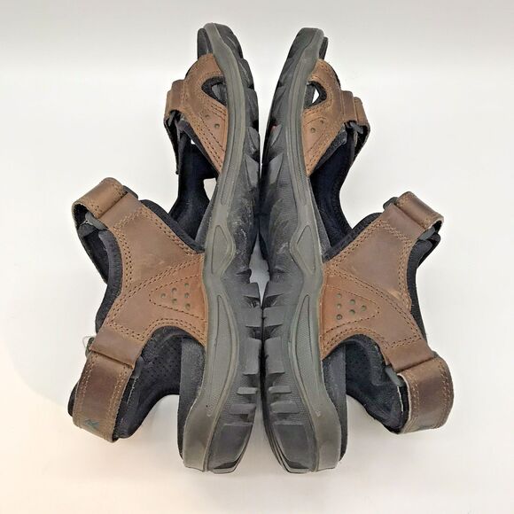 ECCO Receptor Technology Sports Sandals Men's 12 EU 45 Brown Leather Hook & Loop - Picture 7 of 11